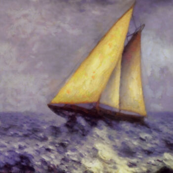Artes digitais intitulada "Sailing boat in a h…" por Bachir Reddioui, Obras de arte originais, Pintura digital