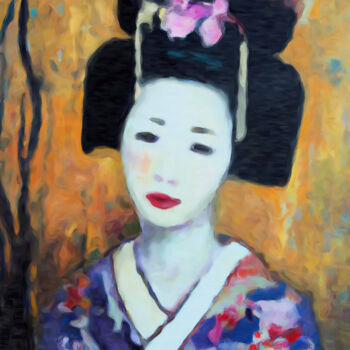 Digitale Kunst mit dem Titel "Japanese Geiko girl…" von Bachir Reddioui, Original-Kunstwerk, Digitale Malerei