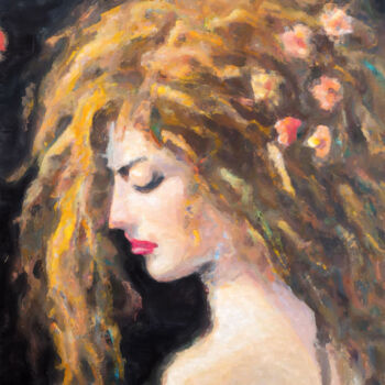 Digital Arts titled "Lady's adorned hair…" by Bachir Reddioui, Original Artwork, Digital Painting