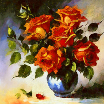 Digital Arts titled "A Symphony of Roses" by Bachir Reddioui, Original Artwork, Digital Painting