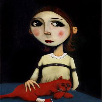 Malarstwo zatytułowany „fille et son chat” autorstwa Fabrice Backes, Oryginalna praca, Olej