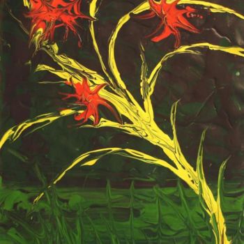 Painting titled "Red Flower (Finger…" by William Boyer, Original Artwork