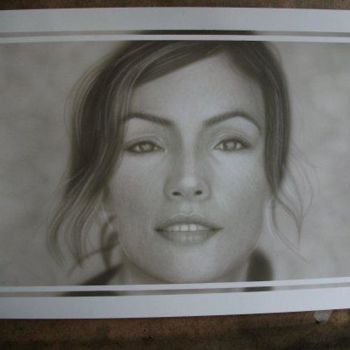 Schilderij getiteld "Famke Janssen" door Bad65 Airbrush, Origineel Kunstwerk, Olie