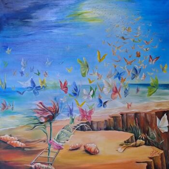 Painting titled "Toward Peace" by Bader Aboulhosn, Original Artwork, Oil Mounted on Wood Stretcher frame
