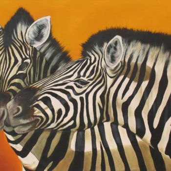 Painting titled "Pair of Zebra's" by Fiona Mason, Original Artwork