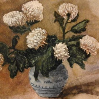 Painting titled "White Chrysanthemum" by Viktoriia Nedashkivska, Original Artwork, Other