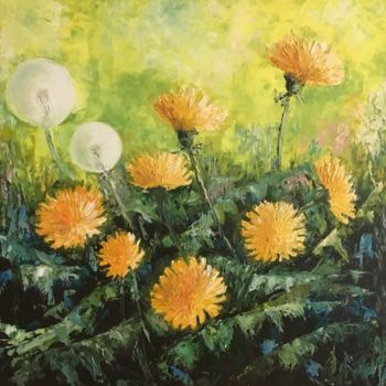 Painting titled "Dandelions" by Viktoriia Nedashkivska, Original Artwork, Oil