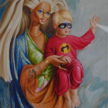 Painting titled "Mother and Child" by Stephane Badroff, Original Artwork, Acrylic Mounted on Wood Stretcher frame