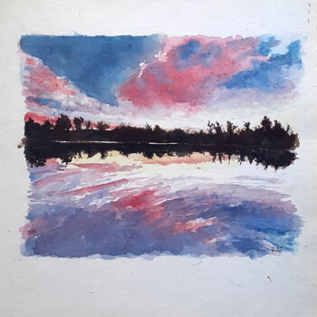Painting titled "Reflet dans la lac" by Baf, Original Artwork, Watercolor