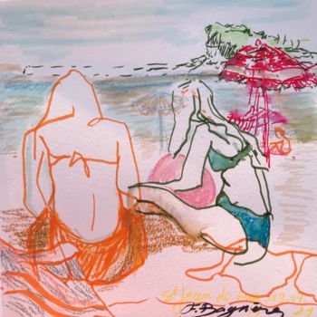 Drawing titled "Lumière de plage" by Françoise Bagnéres, Original Artwork, Marker