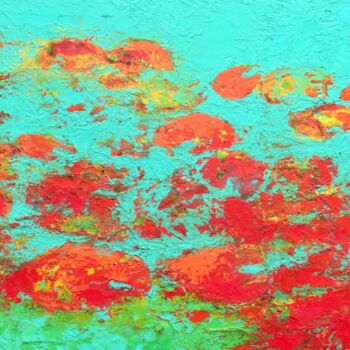 Pintura titulada "Red water lilies" por Bahram Berj Kafai, Obra de arte original, Oleo Montado en Bastidor de camilla de mad…
