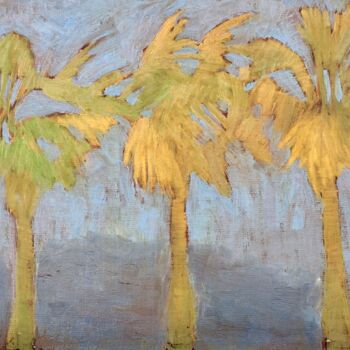 Painting titled "Santa Monica Palms" by Bahram Berj Kafai, Original Artwork, Oil Mounted on Cardboard
