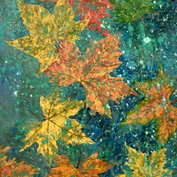 Painting titled "Autumn colors" by Bahram Berj Kafai, Original Artwork, Oil Mounted on Wood Stretcher frame