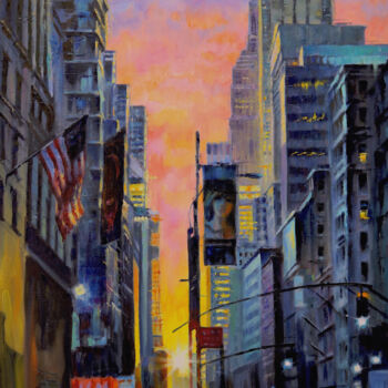 Painting titled "Sunset in New York" by Baiba Limane, Original Artwork, Oil