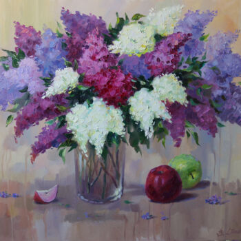 Картина под названием "Lilacs." - Baiba Limane, Подлинное произведение искусства, Масло