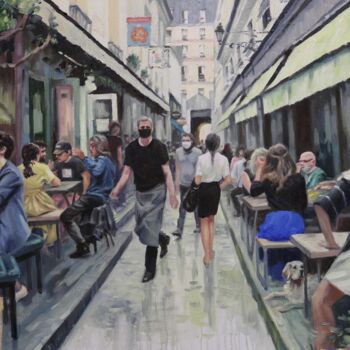 Peinture intitulée "In a cafe in Paris" par Baiba Limane, Œuvre d'art originale, Huile