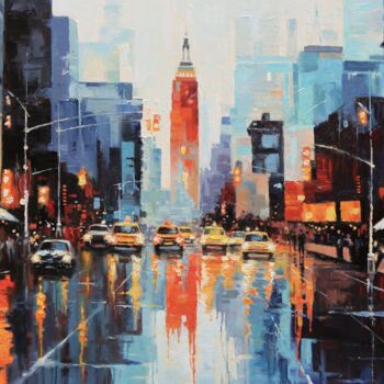 Pintura intitulada "After the rain, NY" por Baiba Limane, Obras de arte originais, Óleo