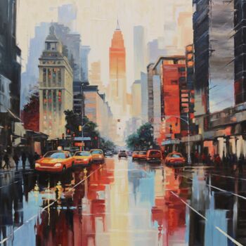 Painting titled "New York street aft…" by Baiba Limane, Original Artwork, Oil