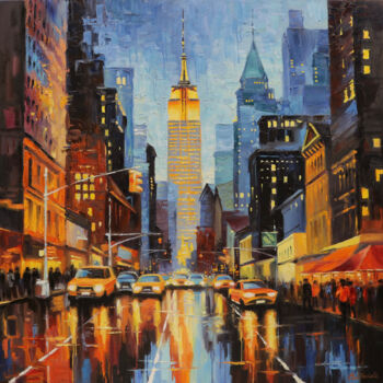 Картина под названием "Evening New York" - Baiba Limane, Подлинное произведение искусства, Масло