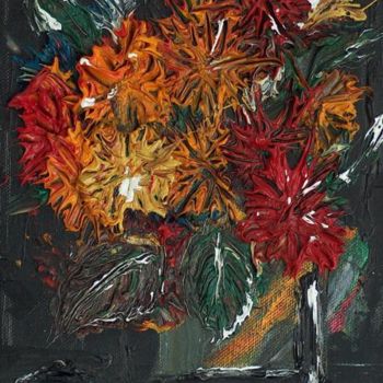 Painting titled "RED FLOWERS" by Csaba Nicolae Baican Georgescu, Original Artwork