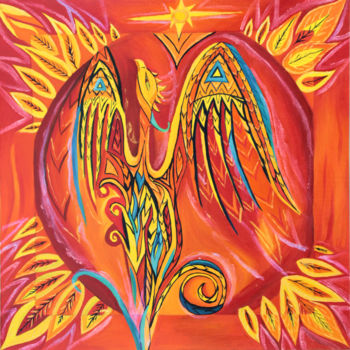 Malerei mit dem Titel "Phoenix envol" von Jez Bb, Original-Kunstwerk, Öl