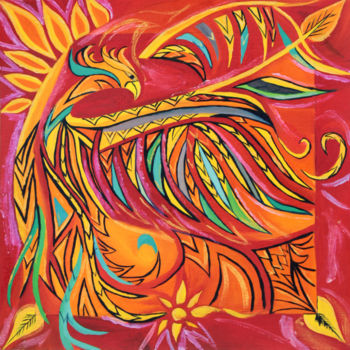 Painting titled "Phoenix envol" by Jez Bb, Original Artwork, Oil