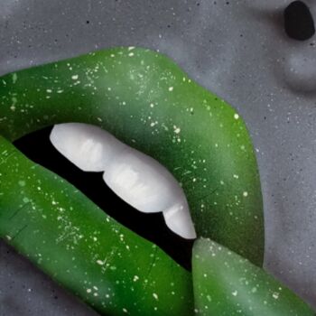 绘画 标题为“Green lipstick” 由Baiz Bass, 原创艺术品, 丙烯 安装在木质担架架上