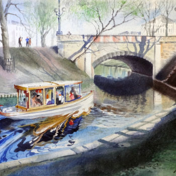 「Веселый речной трам…」というタイトルの絵画 Valerij Makovojによって, オリジナルのアートワーク, 水彩画