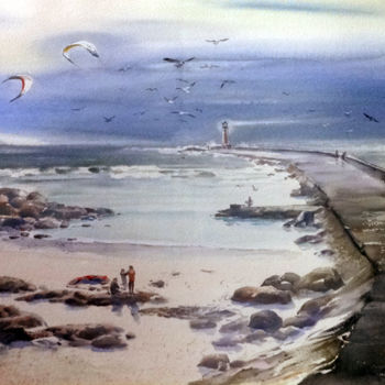 Peinture intitulée "Дорога к маяку." par Valerij Makovoj, Œuvre d'art originale, Aquarelle