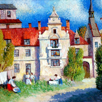 Peinture intitulée "Старинный дом в Риг…" par Valerij Makovoj, Œuvre d'art originale, Huile