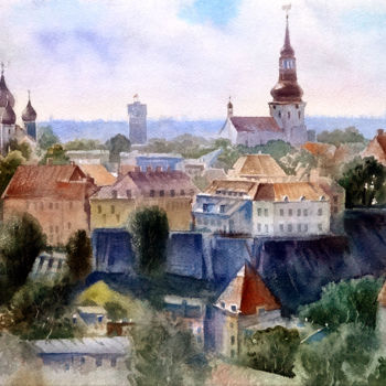 Peinture intitulée "Старый Таллинн" par Valerij Makovoj, Œuvre d'art originale, Aquarelle