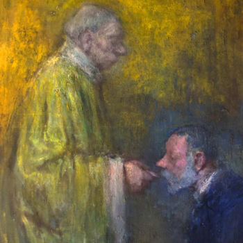 Painting titled "Catholic communion" by Sergey Bakin, Original Artwork, Oil
