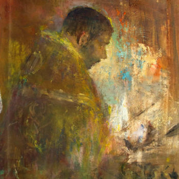 Painting titled "Church reader" by Sergey Bakin, Original Artwork, Oil