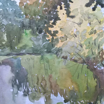 Peinture intitulée "Осенний пруд" par Oleg Medvedev, Œuvre d'art originale, Aquarelle