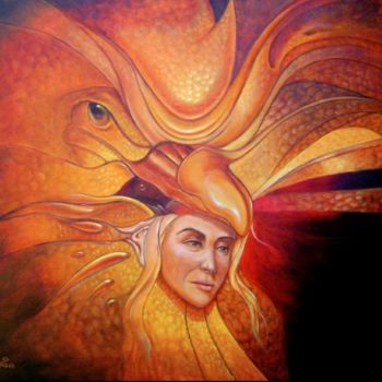 Peinture intitulée "gallo-de-fuego.jpg" par Cabria, Œuvre d'art originale, Huile