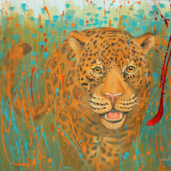 Peinture intitulée "Rey Jaguar" par Cabria, Œuvre d'art originale, Acrylique Monté sur Châssis en bois