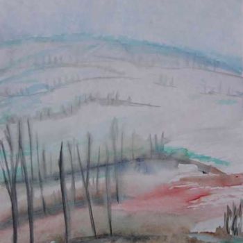 Painting titled "Colline en hiver" by Valentin, Original Artwork