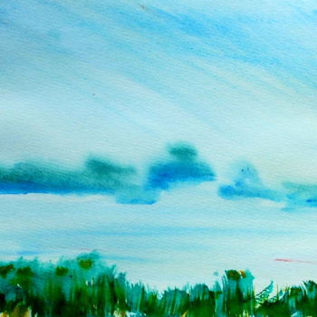 Schilderij getiteld "Paysage II" door Valentin, Origineel Kunstwerk, Aquarel