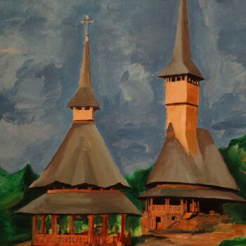 Peinture intitulée "Eglises en bois (Ma…" par Mihai Murgulescu, Œuvre d'art originale, Acrylique Monté sur Châssis en bois
