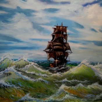 Pintura titulada ""Морской пейзаж"." por Tatyana Chuprina, Obra de arte original, Oleo