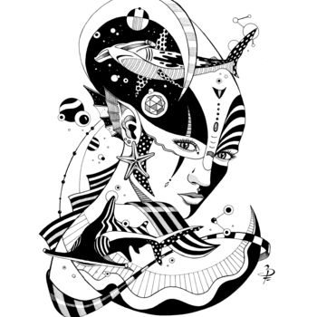 Dessin intitulée "Sphyrnidae sirène,…" par Baltus Artwork, Œuvre d'art originale, Encre