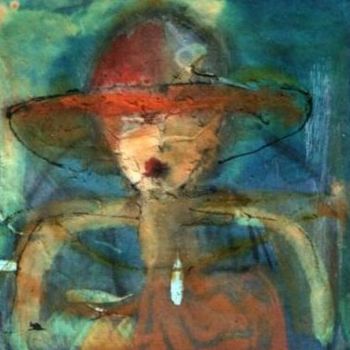 Painting titled "imagen con sombrero" by Pilar Bamba, Original Artwork