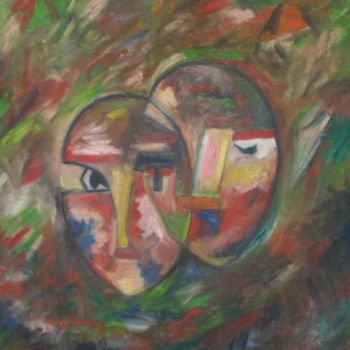 Картина под названием "les masques" - Houbaba, Подлинное произведение искусства, Масло