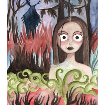 Картина под названием "Eva & Eden" - Banyapon Poolsawas, Подлинное произведение искусства, Акварель