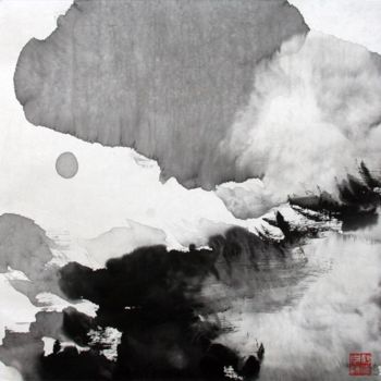 Картина под названием "刘万林现代山水画43" - 半影老人, Подлинное произведение искусства