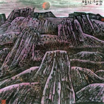 Картина под названием "刘万林中国山水画27" - 半影老人, Подлинное произведение искусства