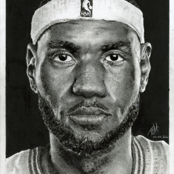 Рисунок под названием "LeBron James" - Baptiste Molard (ArtBat), Подлинное произведение искусства, Чернила