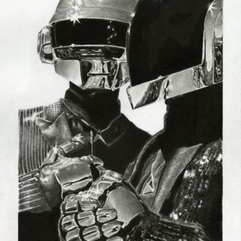 Рисунок под названием "Daft Punk" - Baptiste Molard (ArtBat), Подлинное произведение искусства, Карандаш