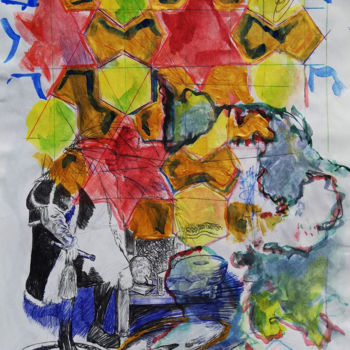 Drawing titled "Arrangement" by Baptiste Vanweydeveldt, Original Artwork, Ballpoint pen