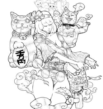 Grafika cyfrowa / sztuka generowana cyfrowo zatytułowany „Maneki-Neko Paradise” autorstwa Baptiste Roy, Oryginalna praca, Ma…